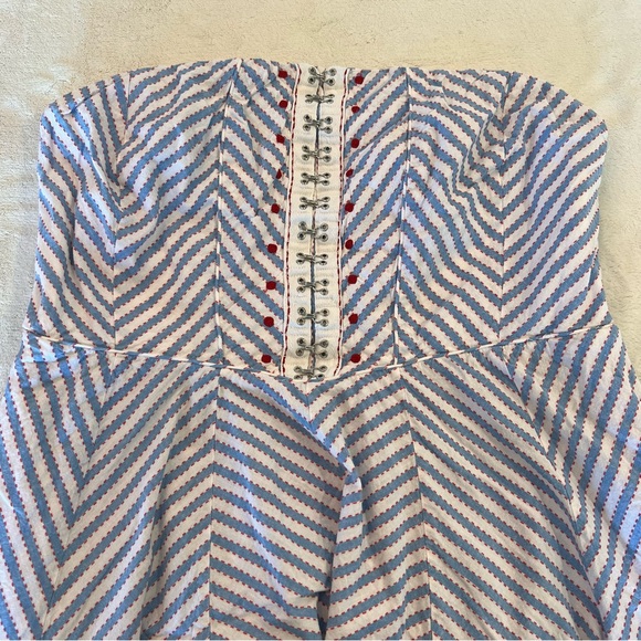 ANTHROPOLOGY Blue & White Corsette Strapless Dress - Size L - Picture 2 of 6